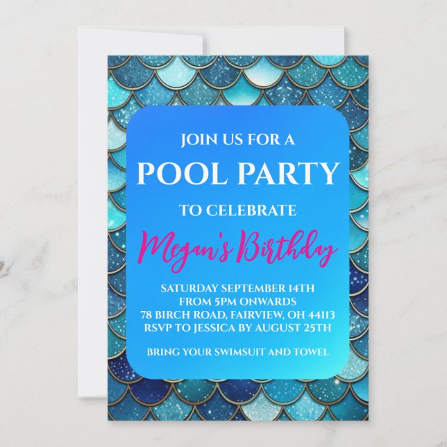 mermaid pool party invitations (Front)