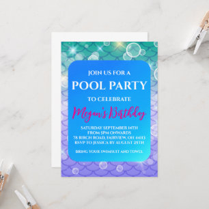 mermaid pool party invitations
