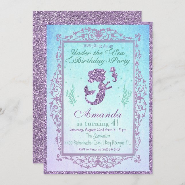 Mermaid Pool Party Under the Sea Birthday Card (Front/Back)