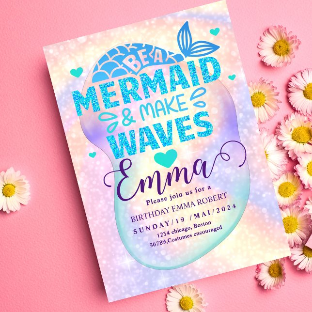 Mermaid Pool sea Party Pink birthday Bright Invitation (Creator Uploaded)