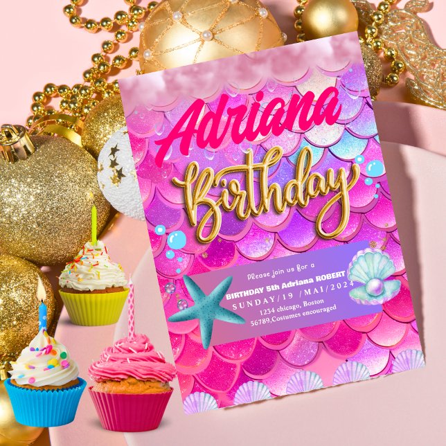 Mermaid Pool sea Party Pink birthday Bright  Invitation (Creator Uploaded)