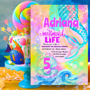 Mermaid Pool sea Party Pink Sparkle Glitter Invitation