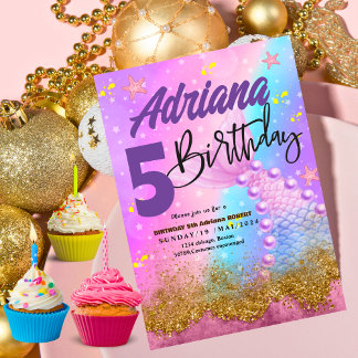 Mermaid Pool sea Party purple birthday Bright  Invitation