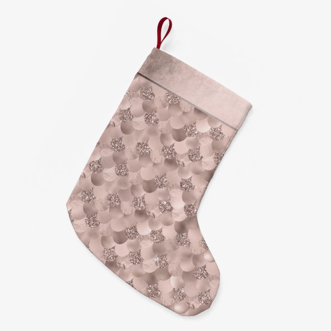 Mermaid Posh Scale | Dusty Terracotta Peach Sheen Small Christmas Stocking (Front (Hanging))