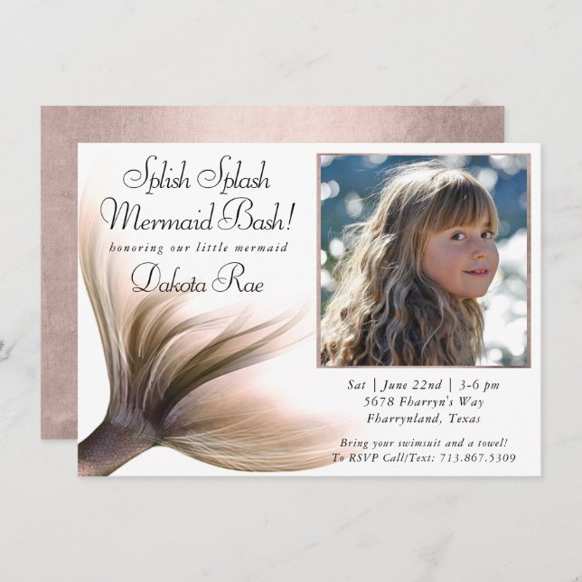 Mermaid Posh | Terracotta Splish Splash Photo Invitation (Front/Back)