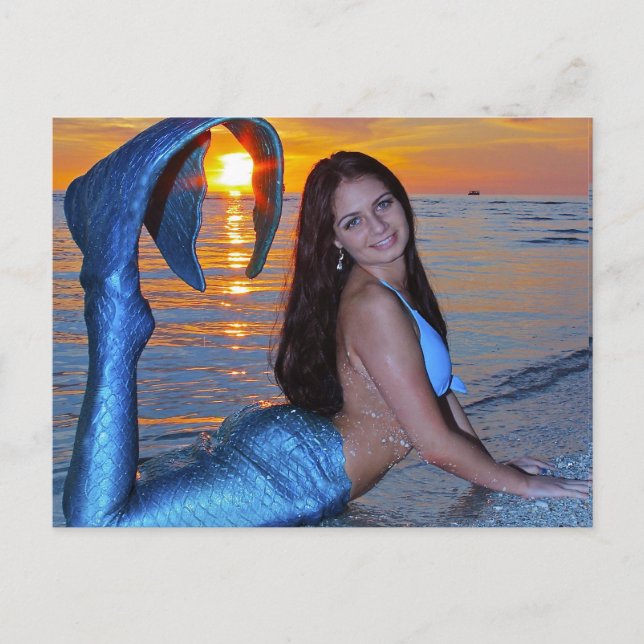 Mermaid posing on the Beach at Sunset Postcard (Front)
