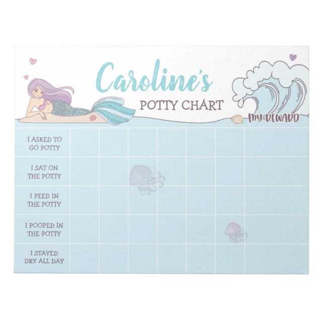 Mermaid Potty Chart Personalised Name & Tasks Notepad (Front)
