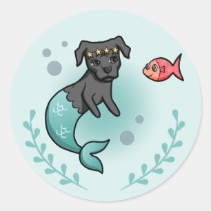 Mermaid Princes Pit Bull Terrier Dog Cartoon Classic Round Sticker