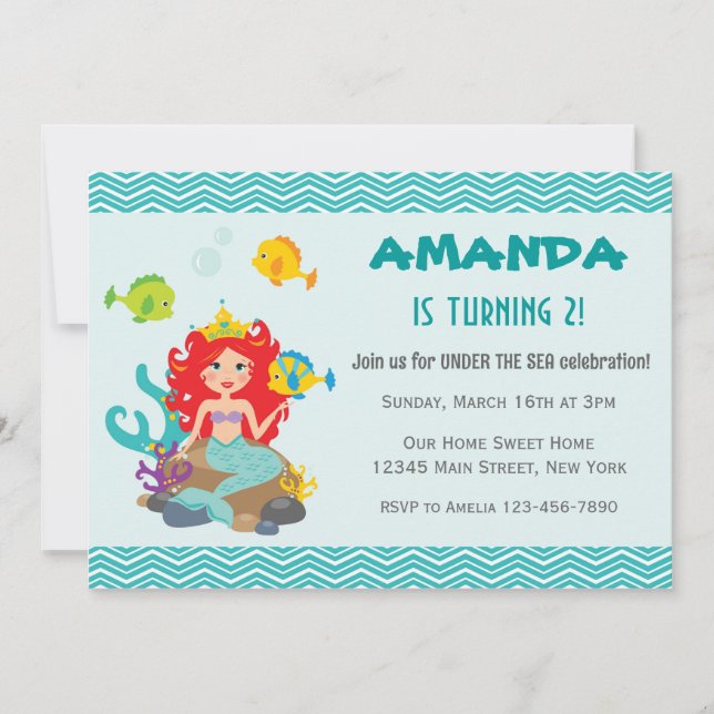 Mermaid Princess Birthday Invitation Under The Sea (Front)