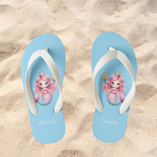 Mermaid princess blue pink name girl kid's jandals