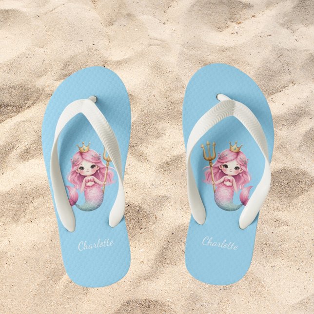 Mermaid princess blue pink name girl  kid's jandals (Creator Uploaded)