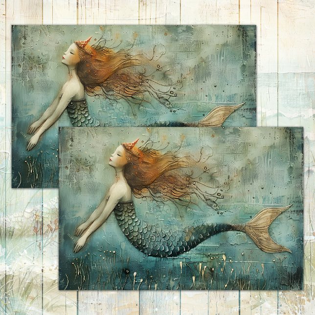 MERMAID PRINCESS DISTRESSED MIXED MEDIA DECOUPAGE TISSUE PAPER (MERMAID PRINCESS DISTRESSED MIXED MEDIA DECOUPAGE TISSUE PAPER)