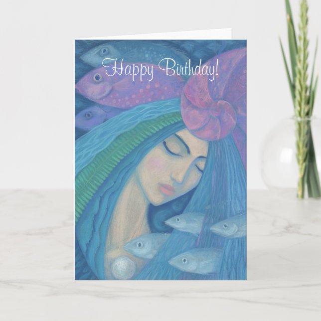 Mermaid Princess, Happy Birthday customisable text Card (Front)