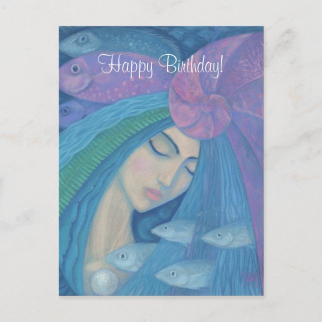 Mermaid Princess, Happy Birthday customisable text Postcard (Front)
