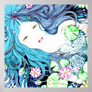 Mermaid Princess in Blue Hues Poster