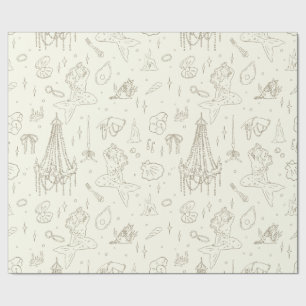 Mermaid Princess Ocean Fantasy Beige Toile Pattern Wrapping Paper