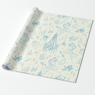 Mermaid Princess Ocean Fantasy Blue Toile Pattern Wrapping Paper