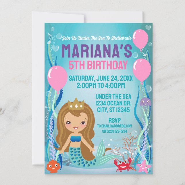 Mermaid Princess Party (golden hair) Invitation (Front)