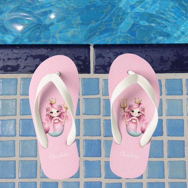 Mermaid princess pink name girl  kid's jandals (Creator Uploaded)
