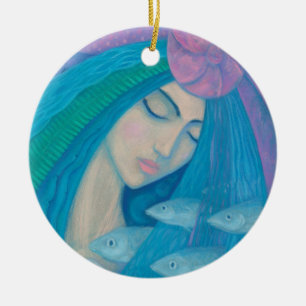 Mermaid Princess, Underwater Fantasy, Pink Blue Ceramic Tree Decoration