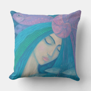 Mermaid Princess, Underwater Fantasy, Pink Blue Outdoor Cushion