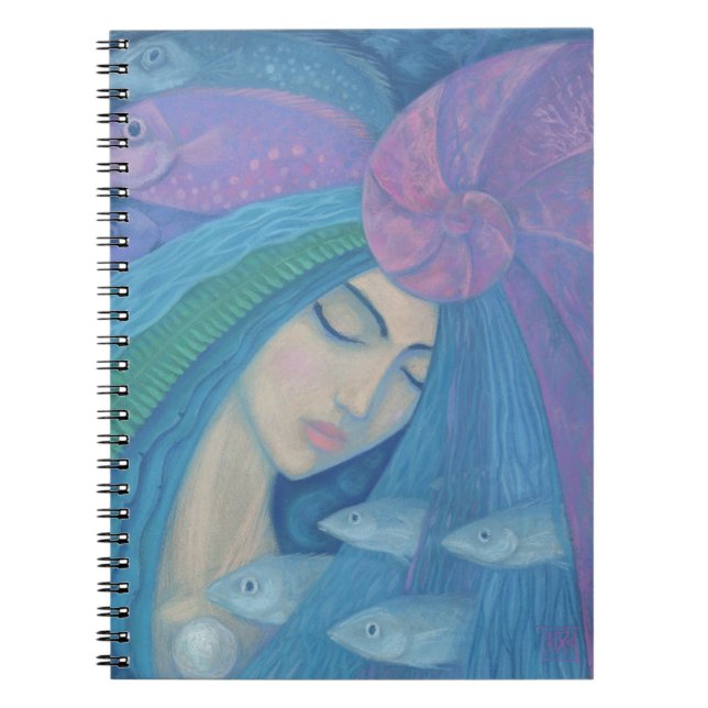 Mermaid Princess, Underwater Fantasy, Pink Blue Spiral Notebook (Front)