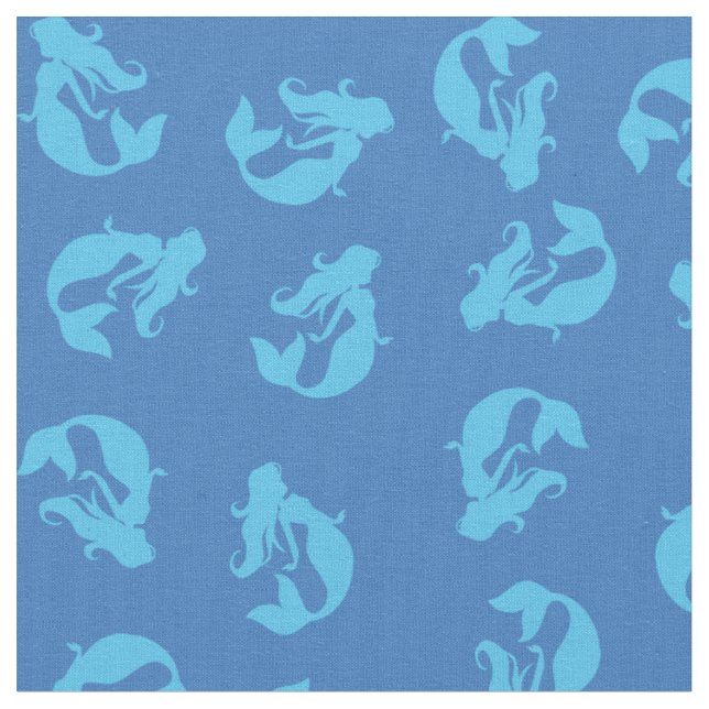Mermaid Print Fabric Blue (Close Up)