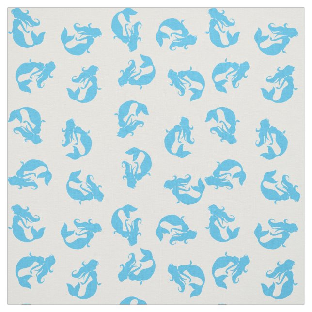 Mermaid Print Fabric Blue and White (Swatch)
