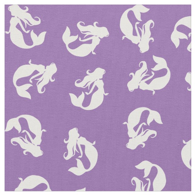 Mermaid Print Fabric Purple and White (Close Up)