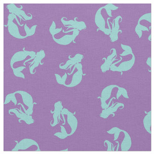 Mermaid Print Fabric Teal Aqua and Purple