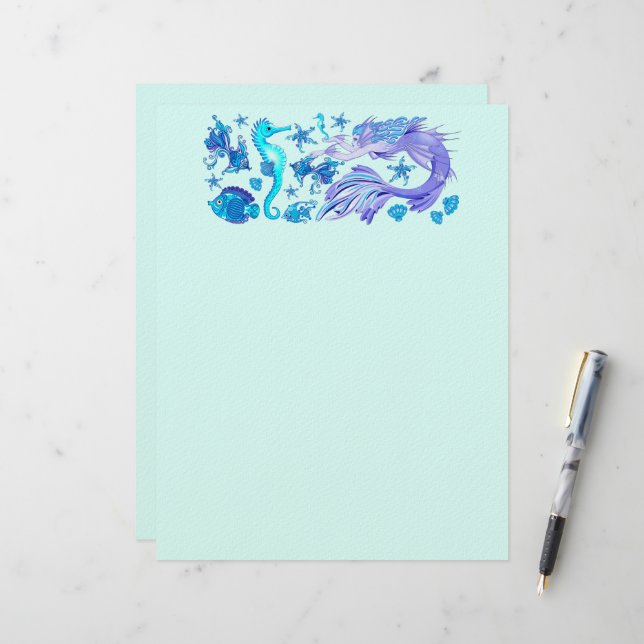 Mermaid Purple Fairy Creature Custom Letterhead (Front/Back In Situ)