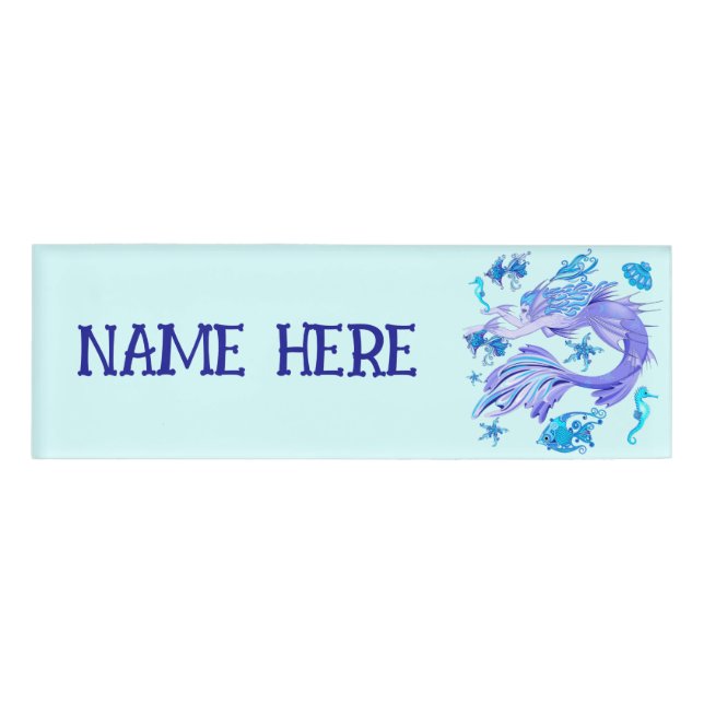 Mermaid Purple Fairy Creature Name Tag (Front)