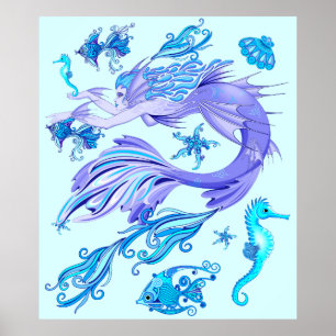 Mermaid Purple Fairy Creature Poster
