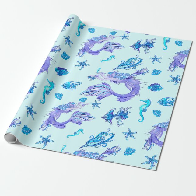 Mermaid Purple Fairy Creature Wrapping Paper (Unrolled)