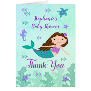 Mermaid Purple Glitter Baby Shower Thank You