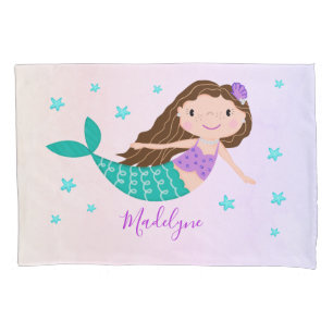 Mermaid Purple Glitter Coral Personalized Name Pillowcase