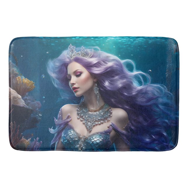 Mermaid Purple Hair Bath Mat (Front)