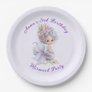 Mermaid Purple Hair Birthday Party Seashells Paper Plate