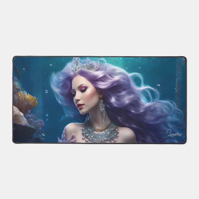 Mermaid Purple Hair Desk Mat (Front)