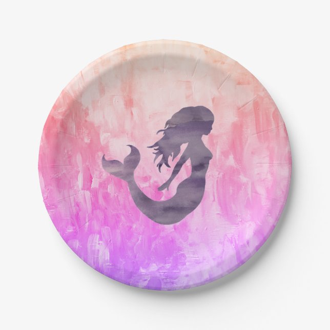 Mermaid Purple Silhouette Ombre Paper Plate (Front)