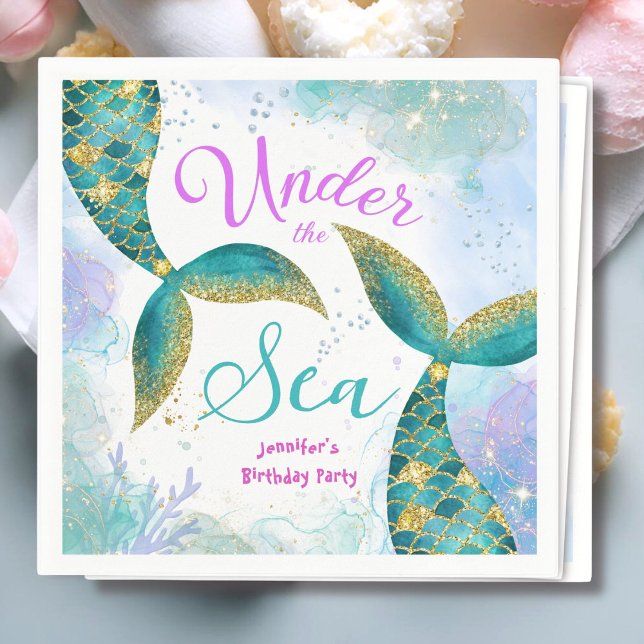Mermaid Purple Teal Girls Birthday Party Napkin (Creator Uploaded)