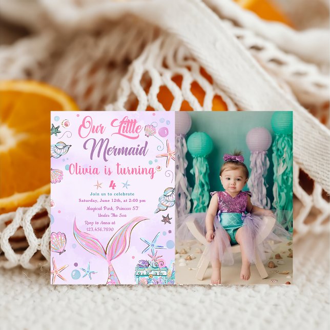 Mermaid Purple Watercolor Birthday Photo Invitation (Creator Uploaded)