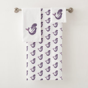 Mermaid Purple Waves Beach Bath Towel Set