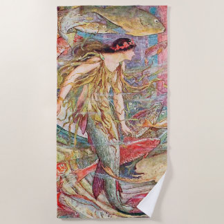 Mermaid Queen of the Fishes Beach Towel