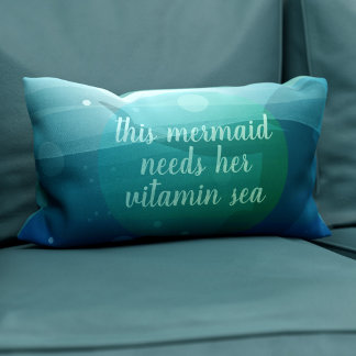 Mermaid Quote Watercolor Waves Lumbar Pillow