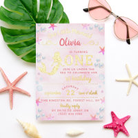 Mermaid Real Foil Pressed 1st Birthday Invitations