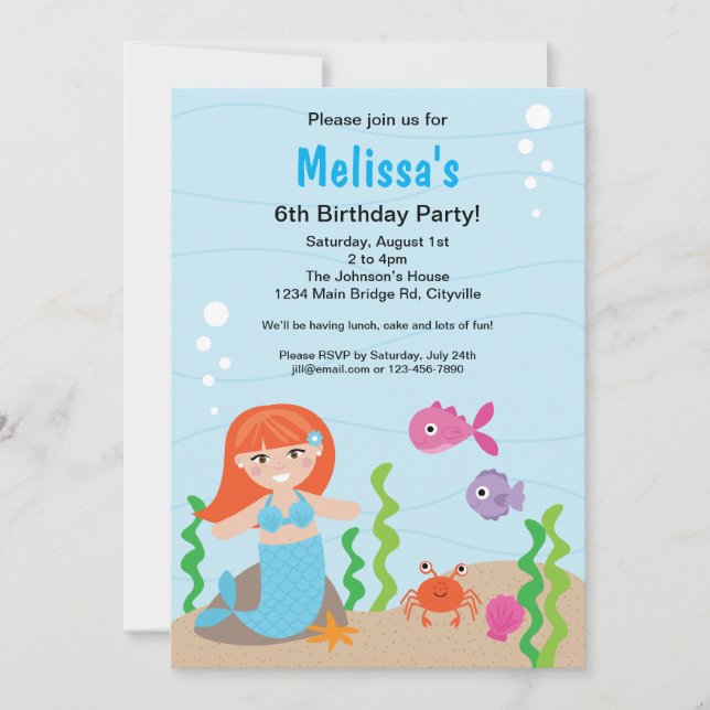 Mermaid Red Birthday Invitation (Front)