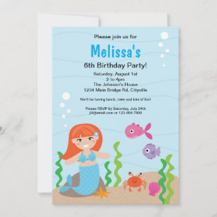 Mermaid Red Birthday Invitation