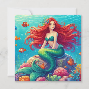 Mermaid red hair card