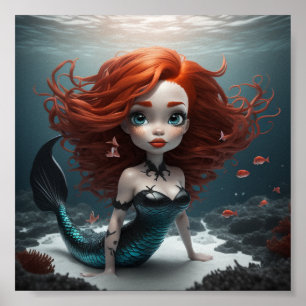 mermaid red hair poster